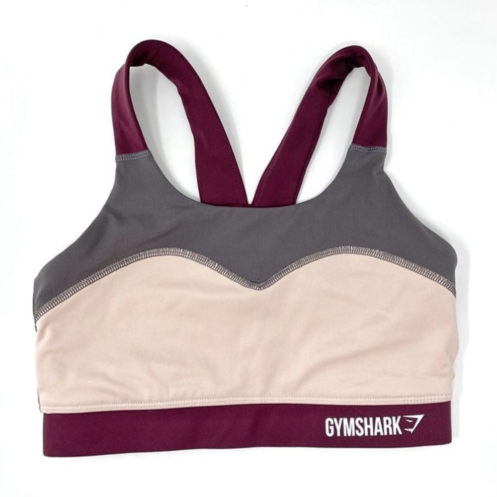 GYMSHARK Illusion Sports Bra Pink Red Colorblock Racerback Unpadded Workout XS